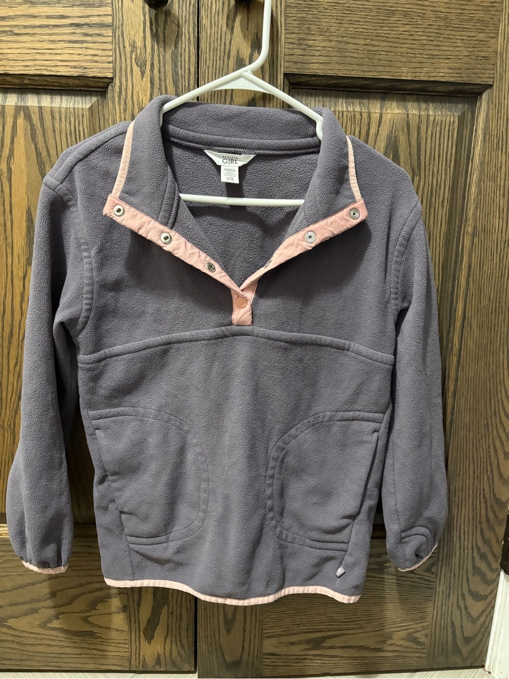 Athleta Gray/Lavender Fleece Snap Pullover with Pink Trim